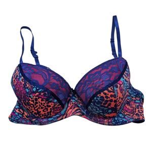 Vintage Y2K Mix & Co. Womens Sz 36B T Shirt Bra Colorful Leopard Animal Print